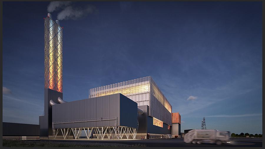 A CGI of the planned Edmonton incinerator